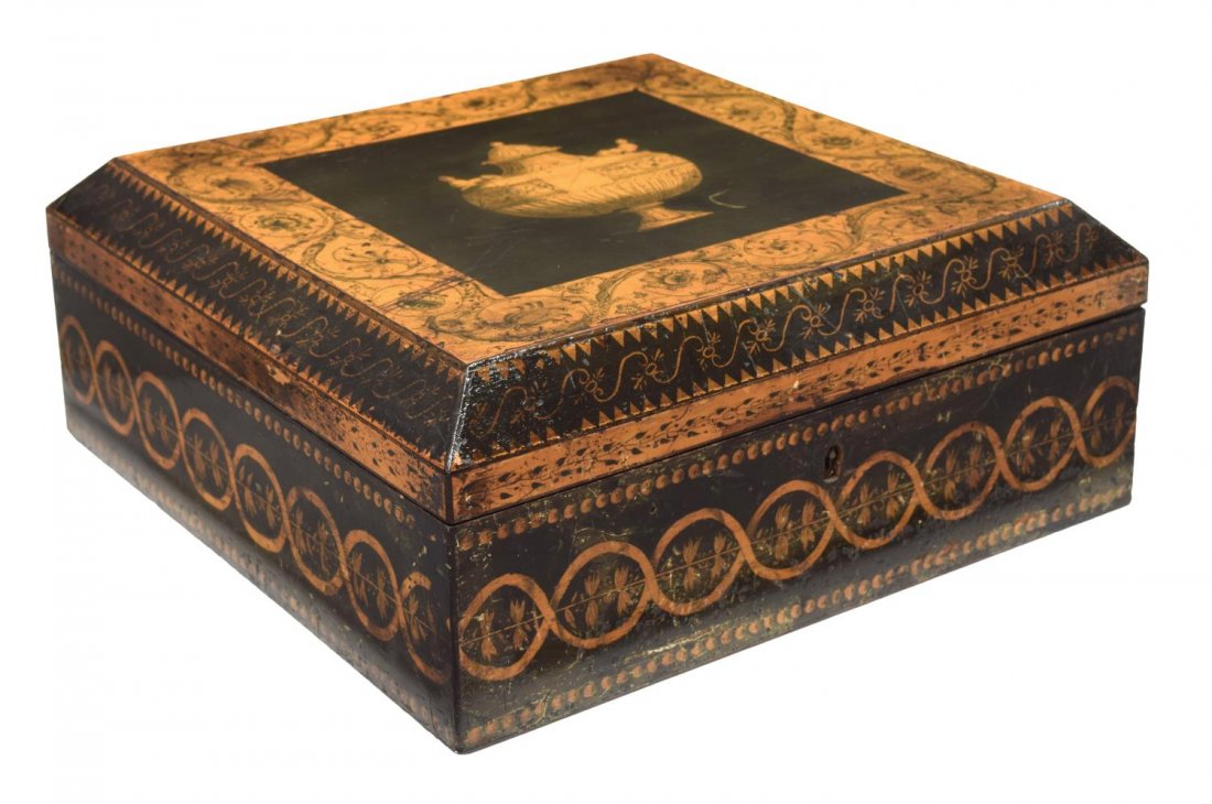 ANTIQUE ENGLISH REGENCY PENWORK FITTED TABLE BOX (1 of 4)