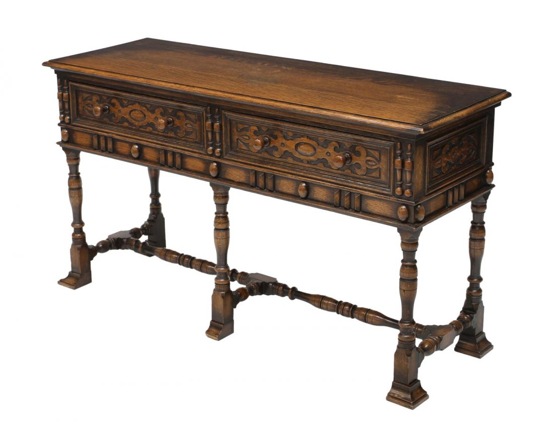 ENGLISH JACOBEAN STYLE CARVED OAK SERVER (1 of 3)