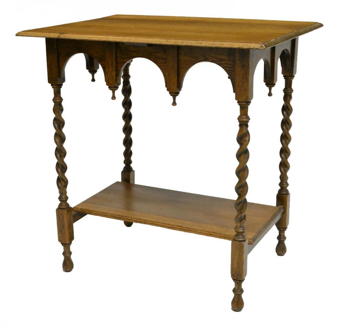 ENGLISH CARVED OAK SPIRAL TWIST OCCASIONAL TABLE (1 of 2)
