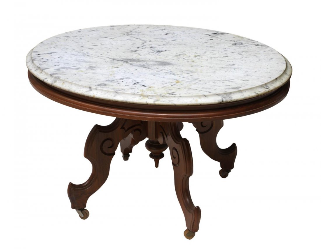 VICTORIAN OVAL LOW MARBLE TOP PARLOR TABLE (1 of 2)