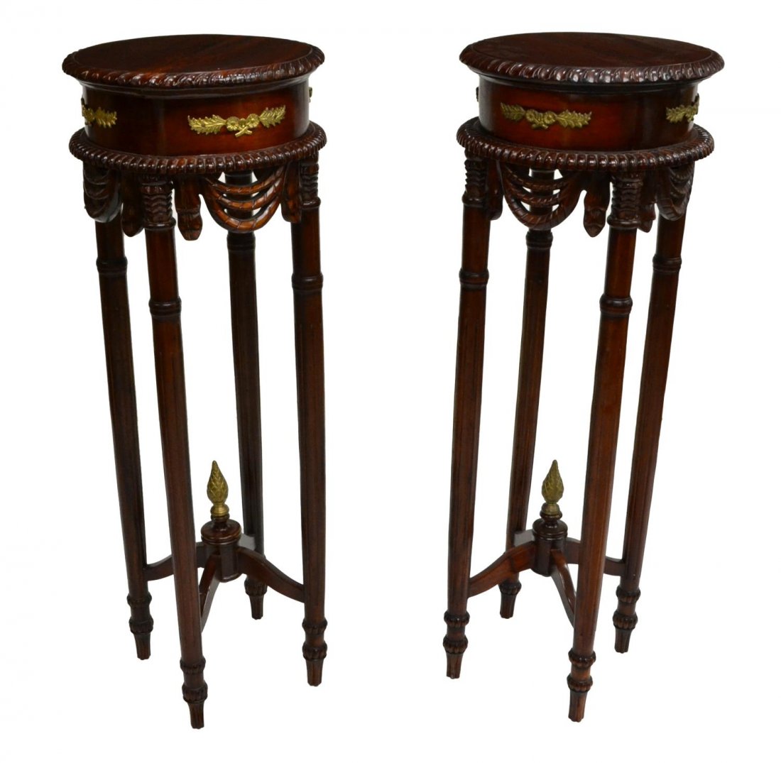 (2) GILT METAL & HAND CARVED MAHOGANY PEDESTALS (1 of 2)