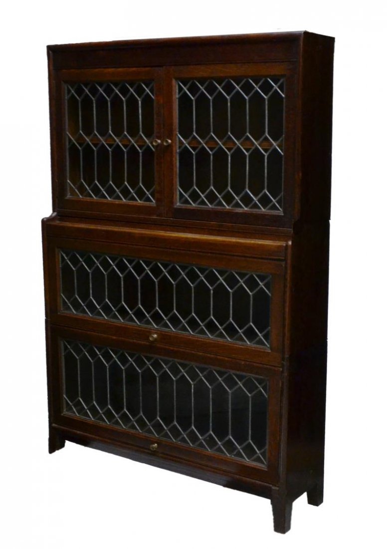 ENGLISH OAK BARRISTER'S LEADED GLASS BOOKCASE (1 of 2)