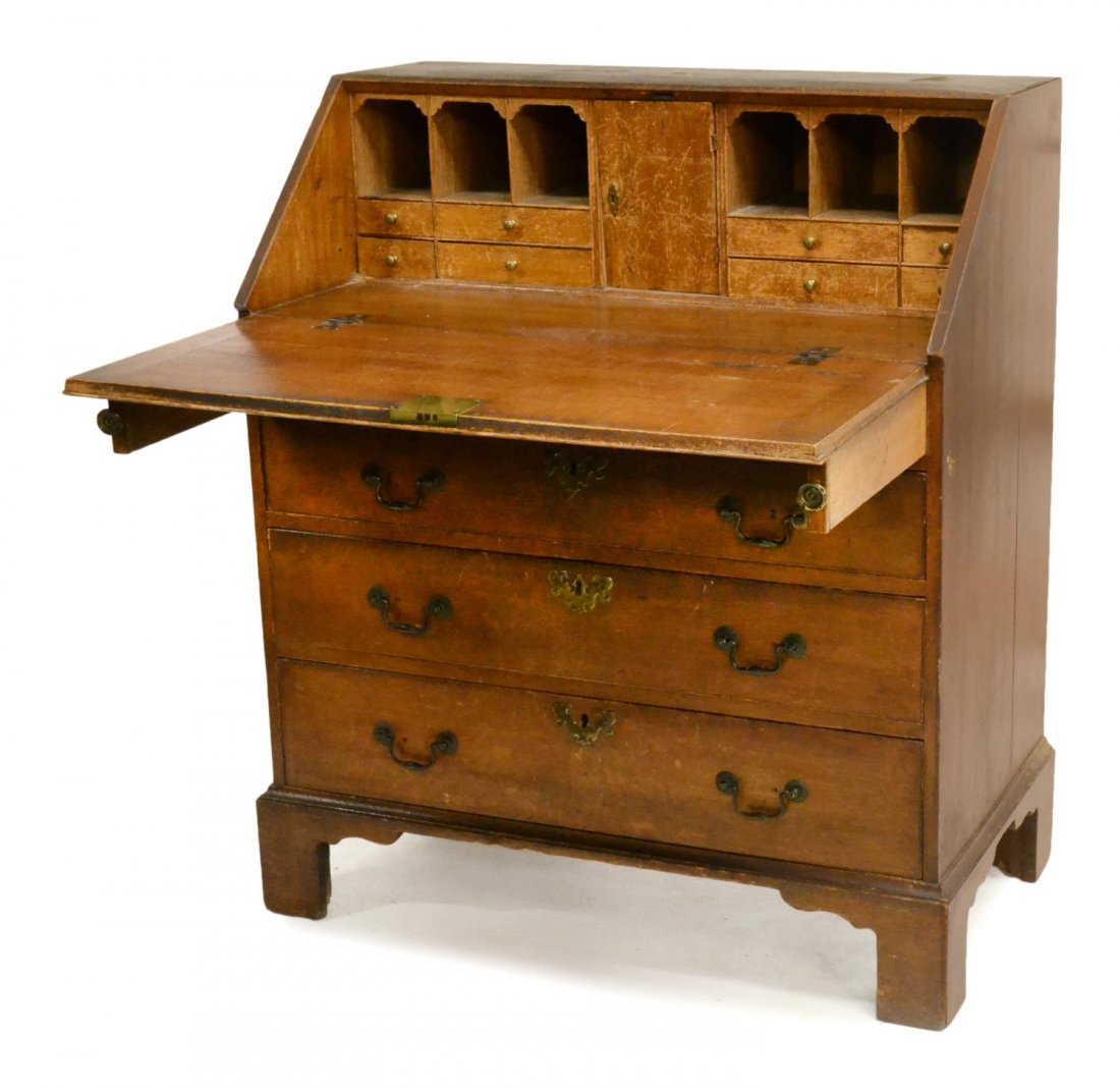 19TH C. GEORGIAN COUNTRY OAK FALL FRONT BUREAU (1 of 4)