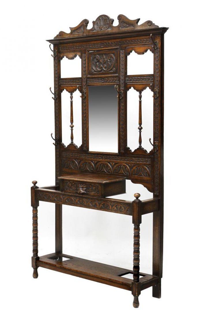 ENGLISH VICTORIAN CARVED OAK GREEN MAN HALLTREE (1 of 5)