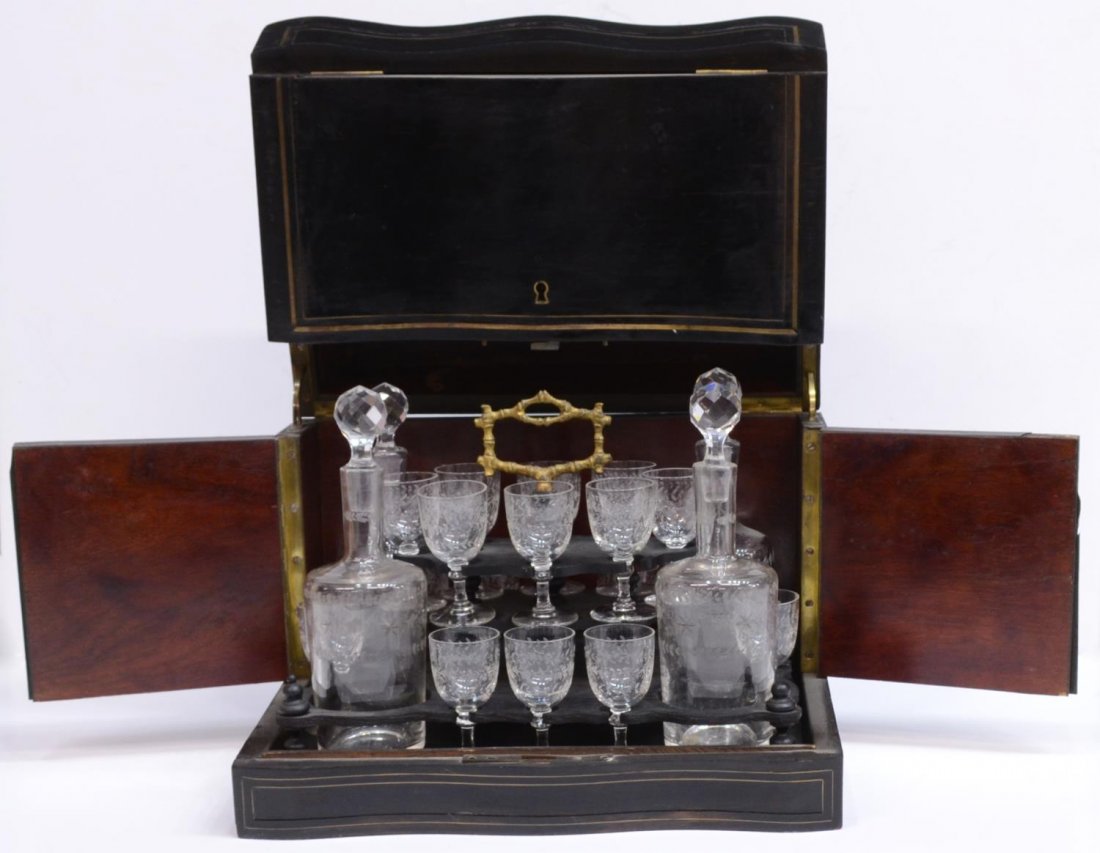 NAPOLEON III EBONIZED & ETCHED GLASS TANTALUS (1 of 4)