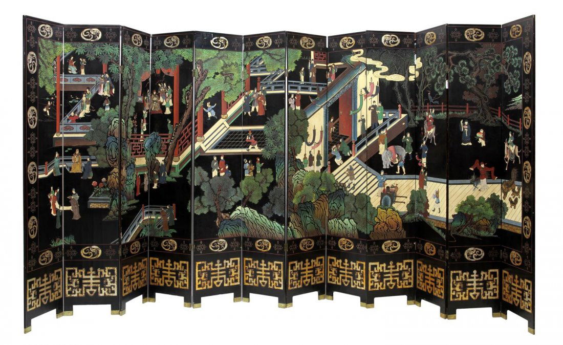 CHINESE TWELVE PANEL FIRGURAL & FAUNA SCREEN (1 of 5)