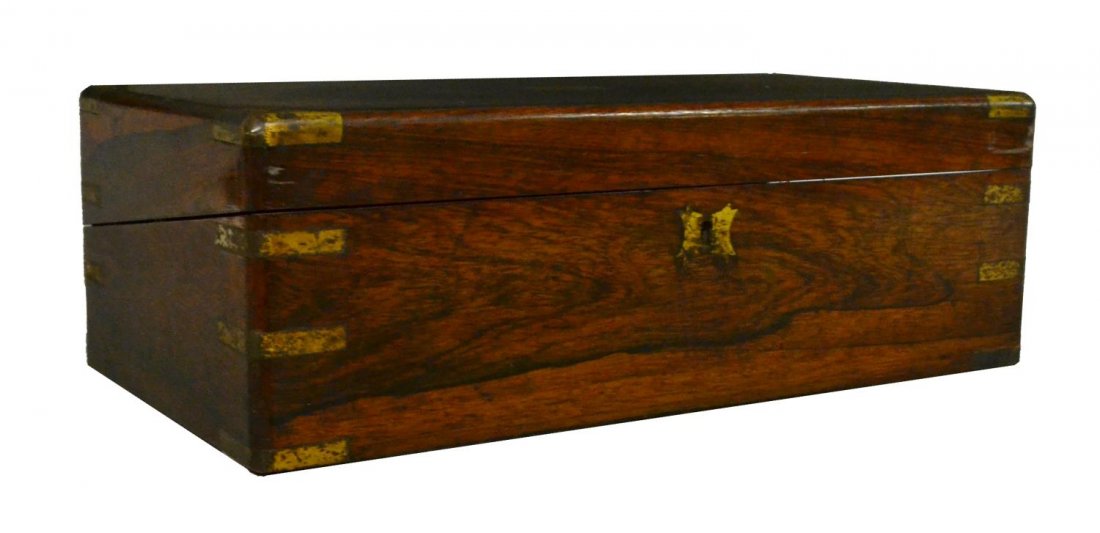 ENGLISH VICTORIAN ROSEWOOD BRASS BOUND LAP DESK (1 of 5)