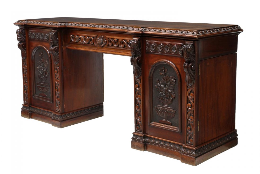 WELL CARVED ENGLISH VICTORIAN MAHOGANY SIDEBOARD (1 of 5)