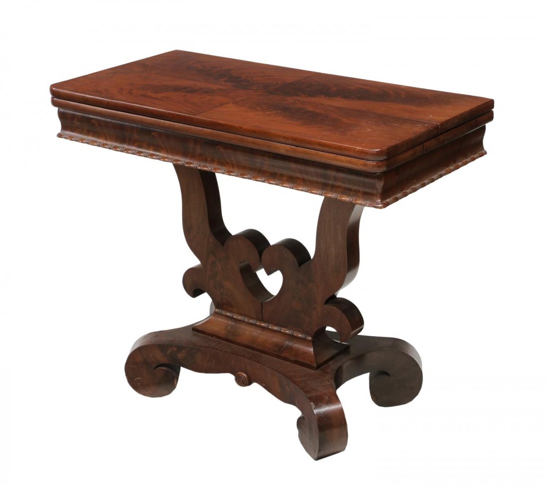 AMERICAN EMPIRE MAHOGANY GAMES TABLE, 19TH C. (1 of 3)