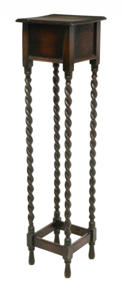 TALL ENGLISH OAK SPIRAL TWIST PEDESTAL PLANT STAND (1 of 2)