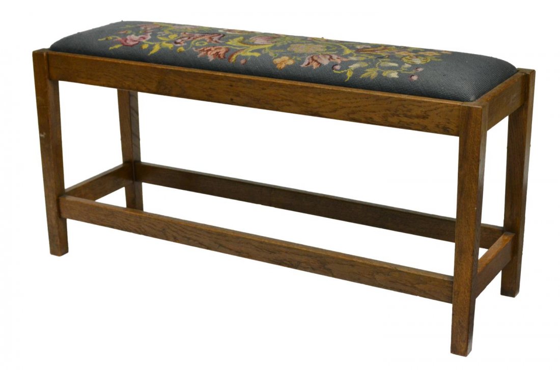 ENGLISH OAK RETANGULAR NEEDLEPOINT BENCH (1 of 3)