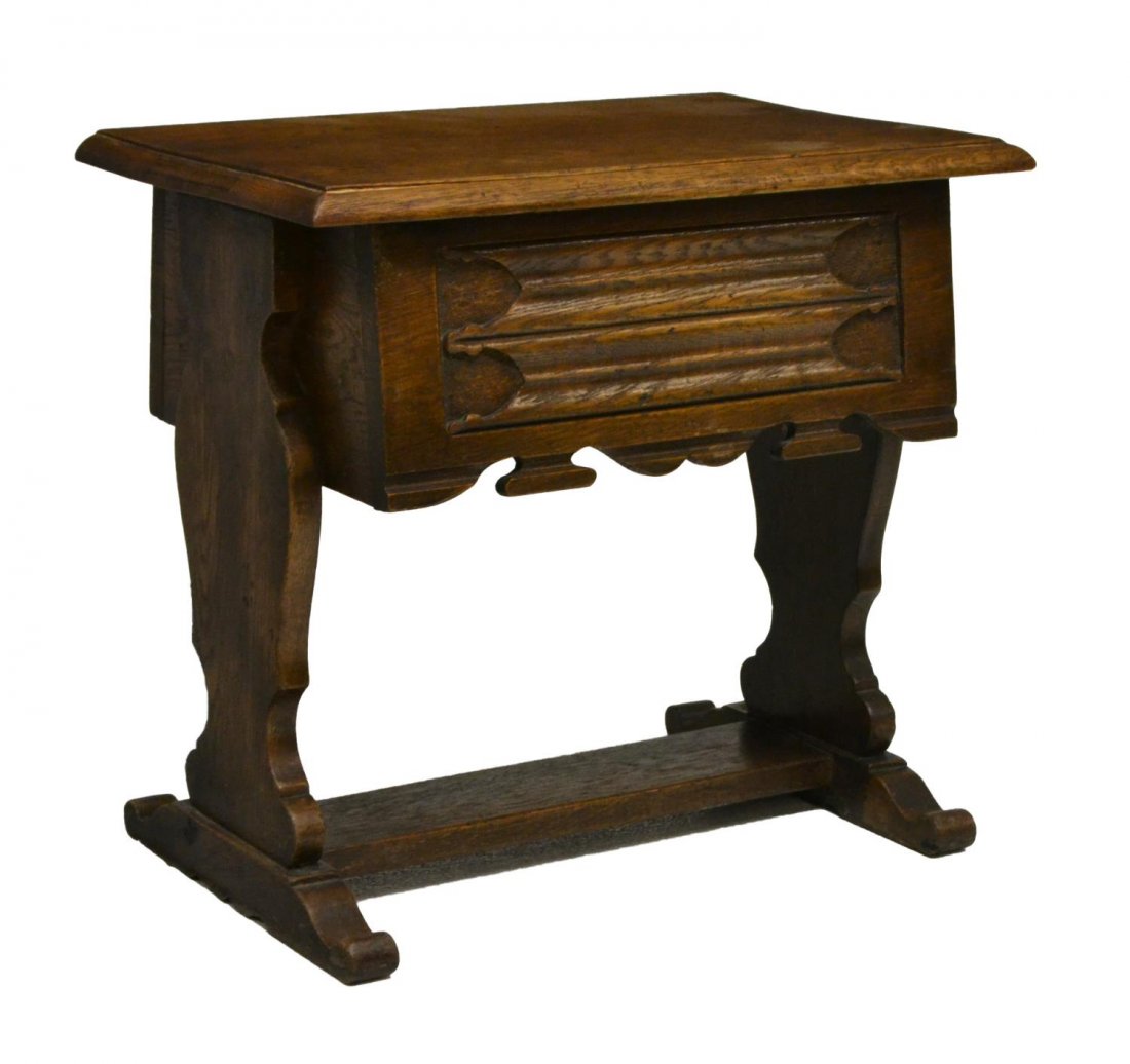SMALL ENGLISH CARVED OAK LIFT TOP BENCH / TABLE (1 of 3)
