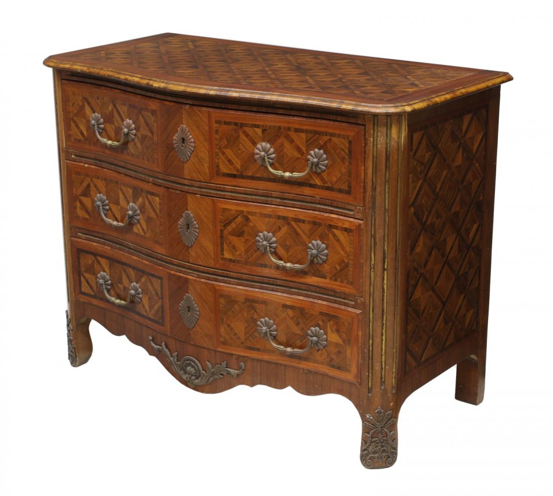 FRENCH LOUIS XV PARQUETRY THREE DRAWER COMMODE (1 of 4)
