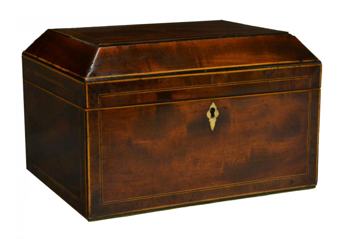 GEORGIAN MAHOGANY STRING INLAID FITTED WORK BOX (1 of 3)