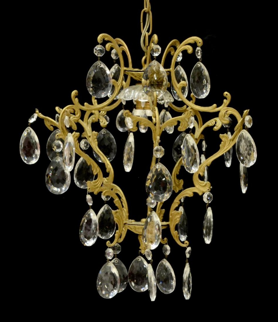 ITALIAN GILT METAL FACETED CRYSTAL CHANDELIER (1 of 3)