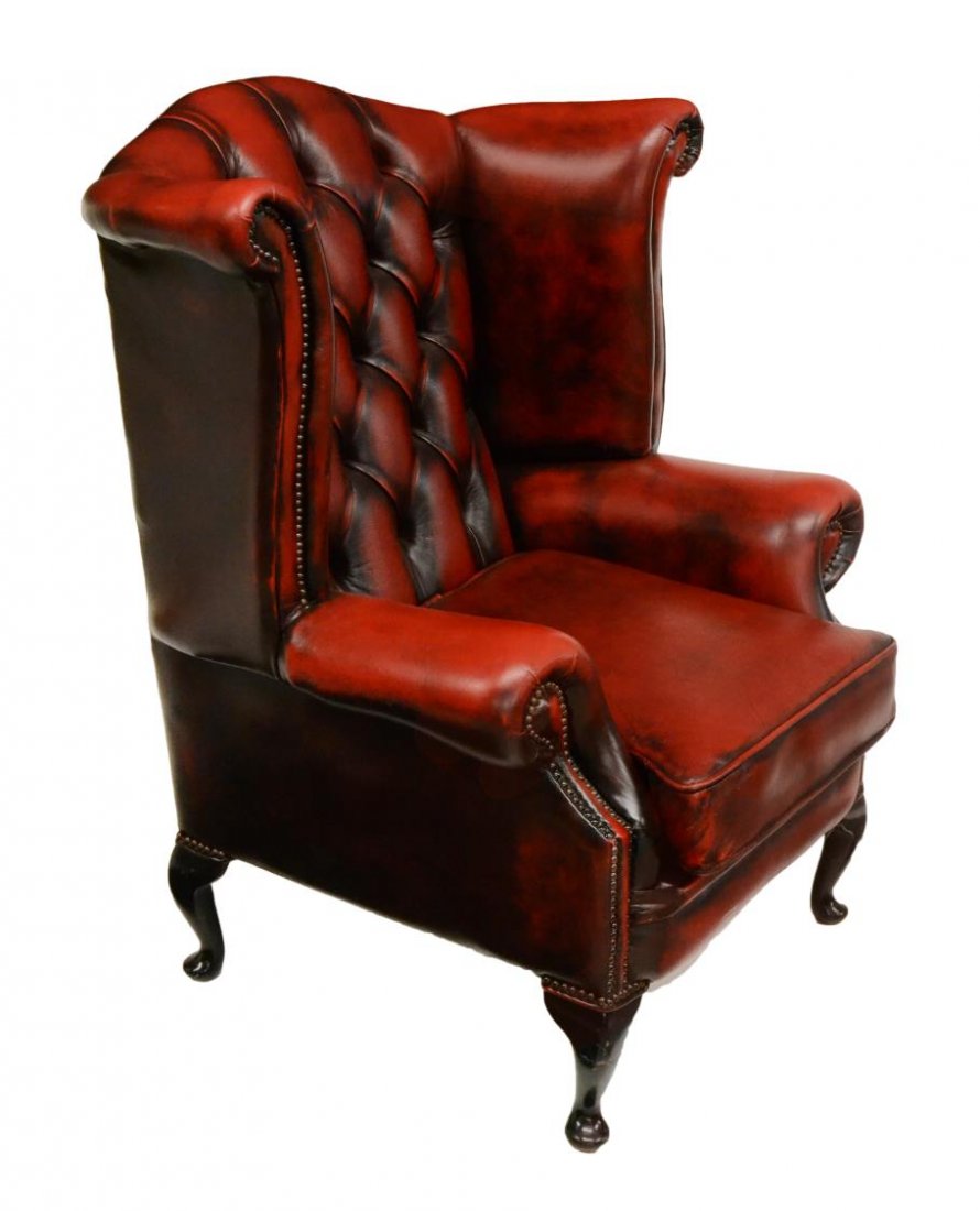 CHESTERFIELD OXBLOOD TUFTED LEATHER WING CHAIR (1 of 2)