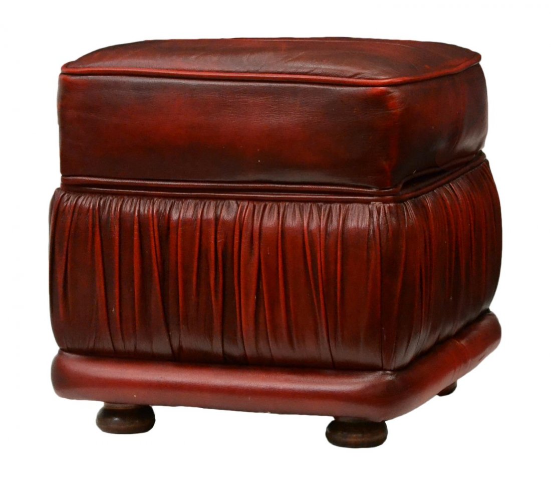 ENGLISH CHESTERFIELD LEATHER FOOT STOOL (1 of 2)
