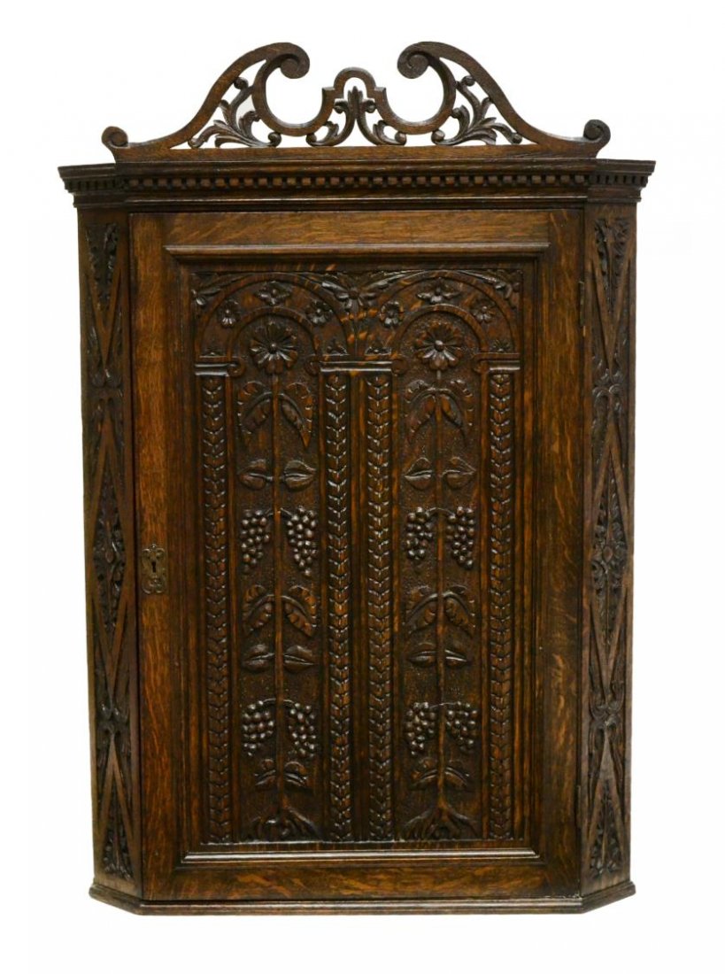 ORNATELY CARVED VICTORIAN CORNER CABINET (1 of 4)
