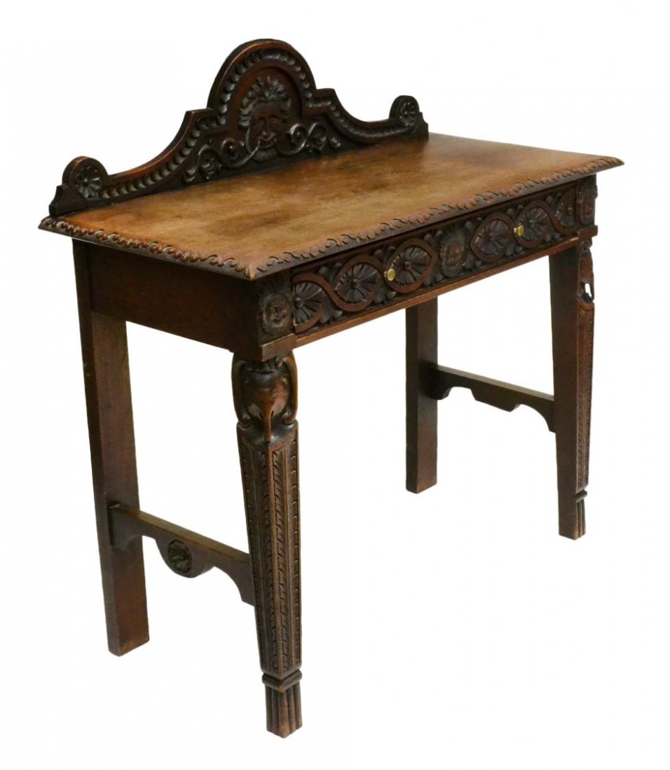ENGLISH FIGURAL & FOLIATE CARVED OAK HALL TABLE (1 of 4)