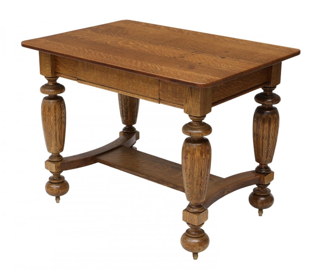 AMERICAN OAK LIBRARY TABLE, WRITING DESK (1 of 4)