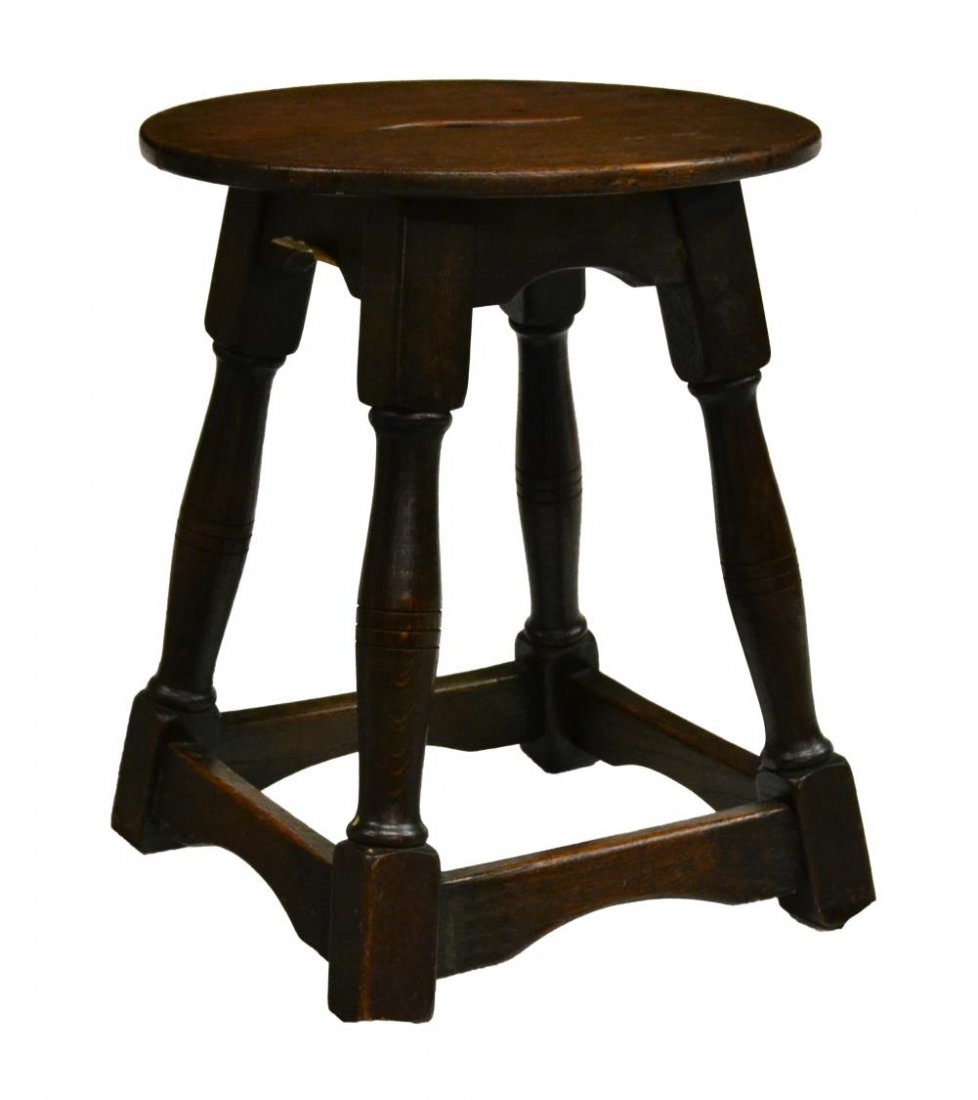 ENGLISH OAK CIRCULAR TOP TURNED BASE STOOL (1 of 2)
