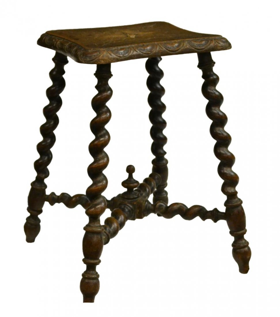 ENGLISH OAK FLORAL CARVED BARLEY TWIST STOOL (1 of 3)