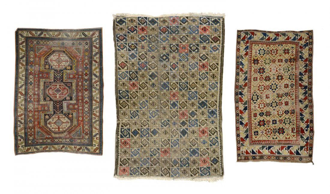(3) VINTAGE CAUCASIAN WOOL RUGS, LARGEST 6' x 4' (1 of 7)