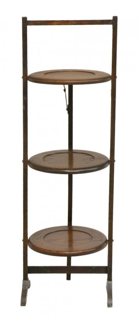 ENGLISH CARVED OAK FOLDING THREE TIER CAKE STAND (1 of 3)