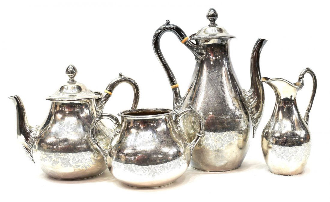 (4) SHEFFIELD PLATE COFFEE & TEA SERVICE (1 of 4)