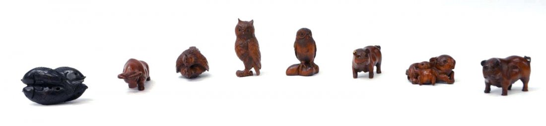 (8) JAPANESE CARVED WOOD ANIMAL NETSUKES (1 of 9)