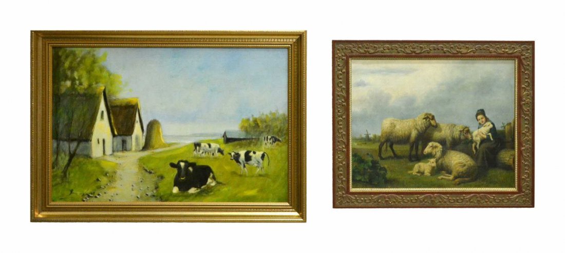 (2) FRAMED PAINTINGS, COASTAL & PASTORAL SCENES (1 of 5)