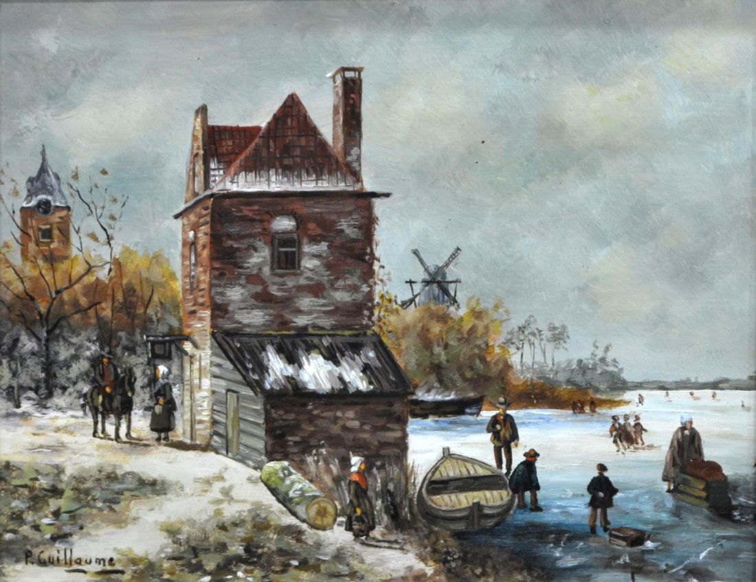 DUTCH SCHOOL PAINTING, LAKE IN THE WINTER (1 of 3)