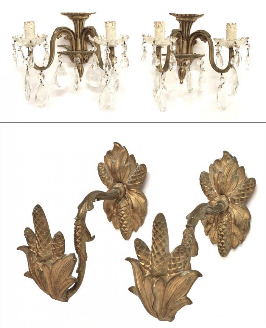 (4) CONTINENTAL GILT METAL SCONCES & WALL HOOKS (1 of 3)