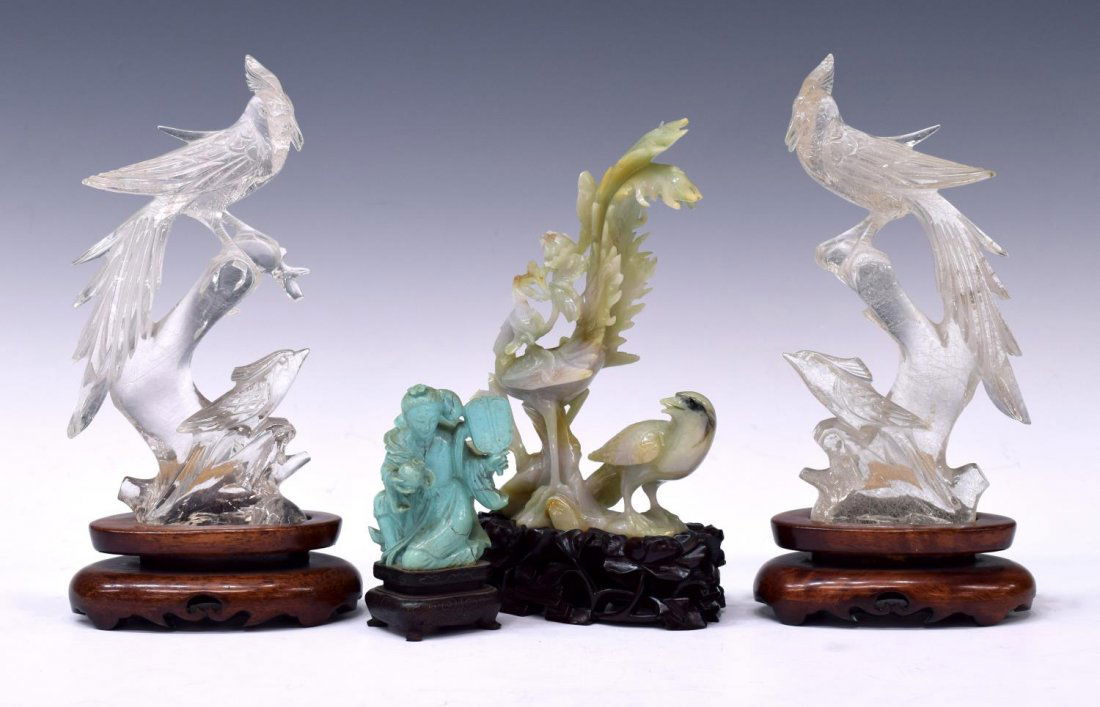 (4) ASIAN CARVED JADE & STONE FIGURES ON STANDS (1 of 6)