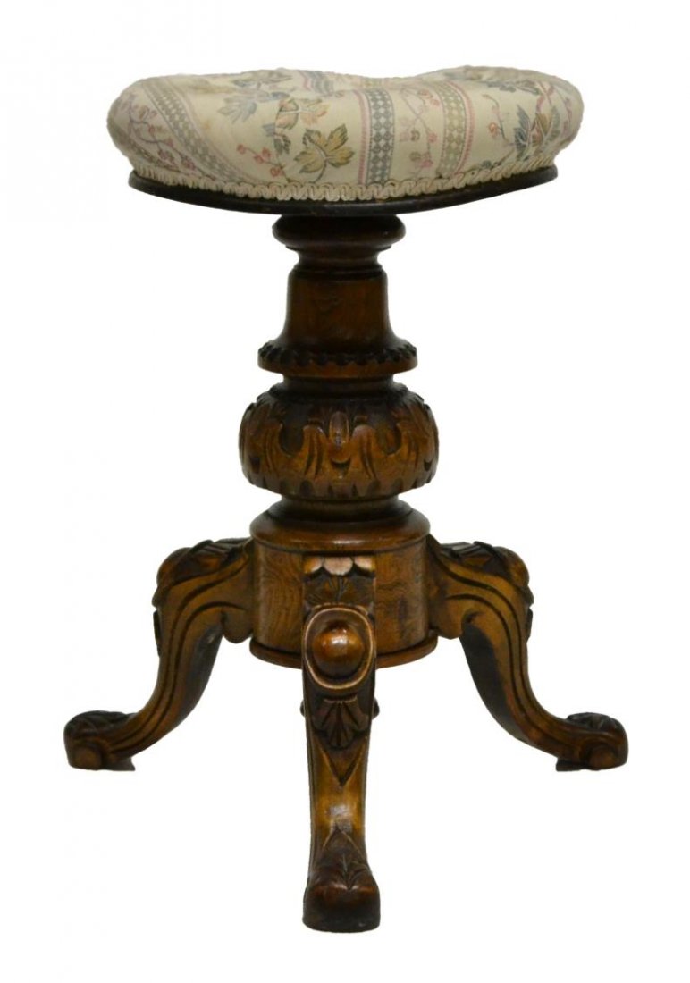 ENGLISH VICTORIAN POLLARD OAK CARVED STOOL (1 of 2)