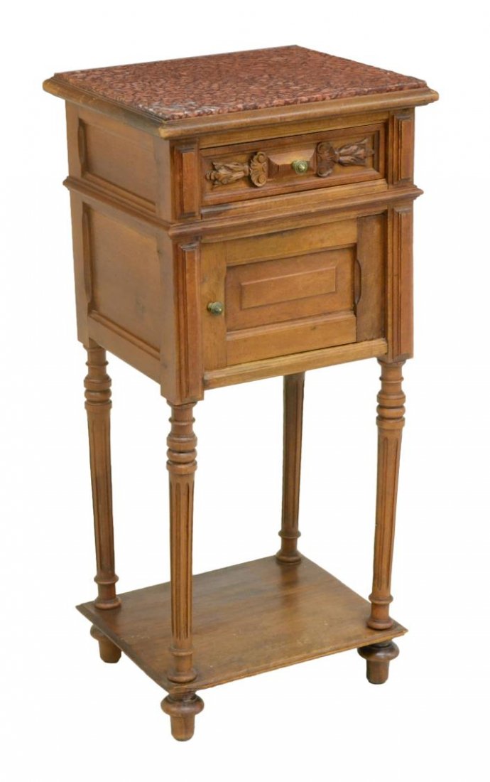 ANTIQUE HENRY II MARBLE TOP BEDSIDE CABINET (1 of 2)
