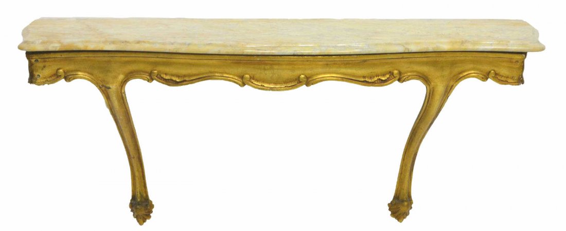 LOUIS XV SYTLE MARBLE TOP GILTWOOD CONSOLE TABLE (1 of 2)