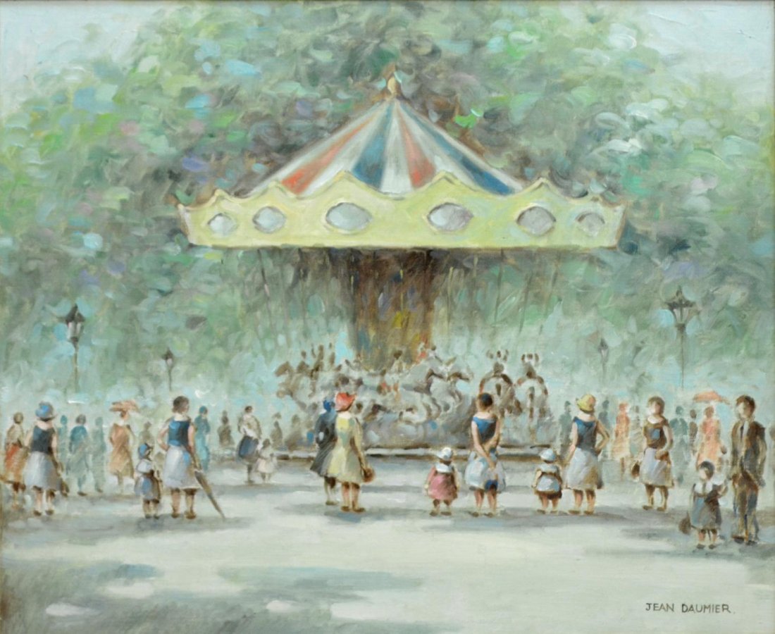 JEAN DAUMIER (FRENCH) PAINTING, CAROUSEL IN PARK (1 of 3)