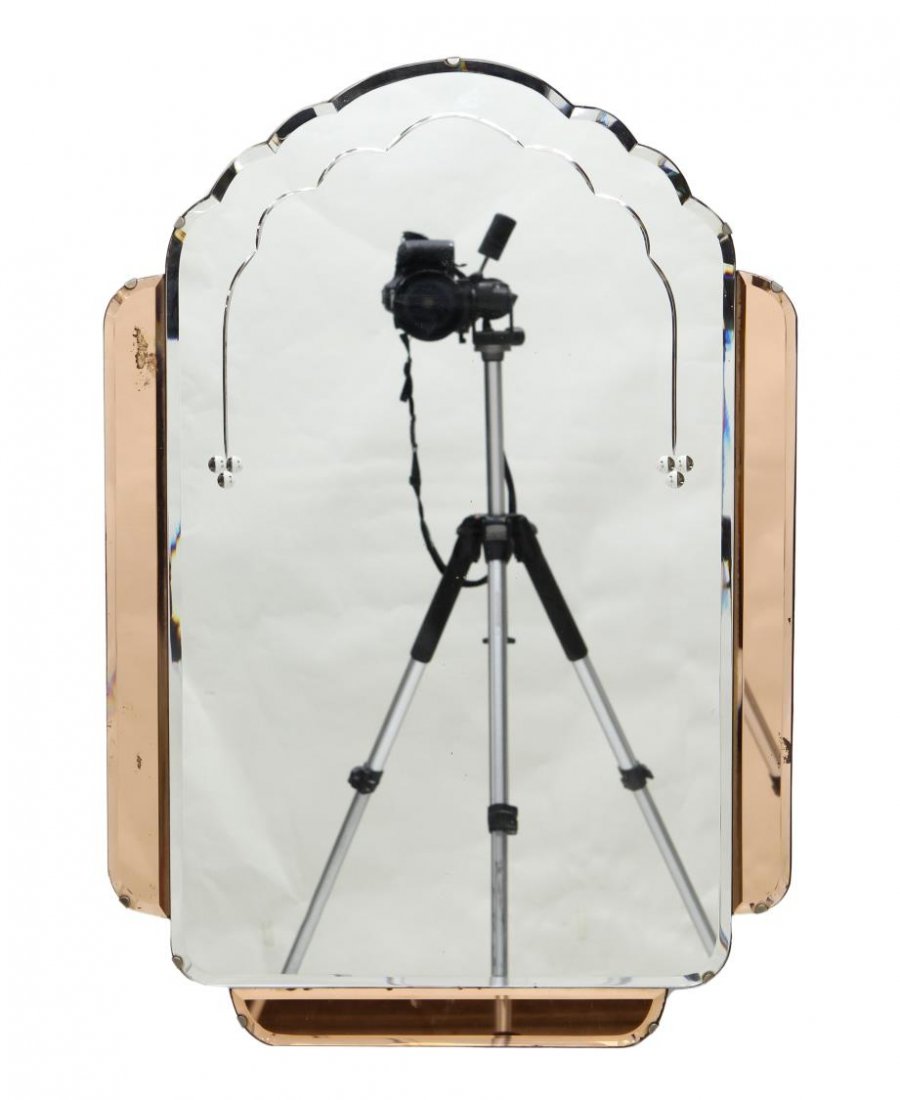 ART DECO PEACH GLASS WALL MIRROR (1 of 2)