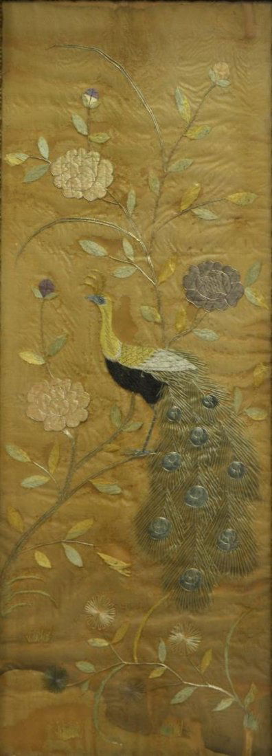 ASIAN PEACOCK & FLORAL EMBROIDERY ON SILK (1 of 3)