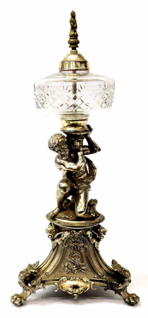 SILVERPLATE FIGURAL CONVERTED OIL LAMP BASE (1 of 6)