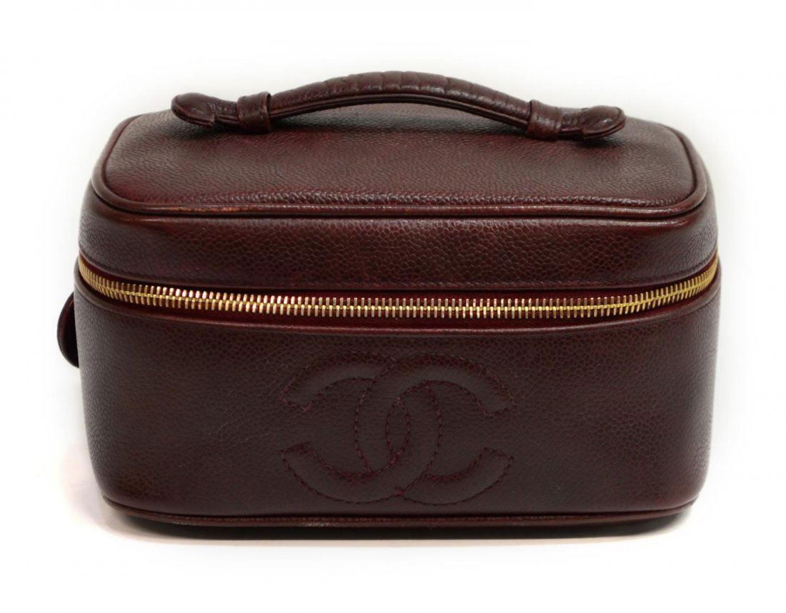 CHANEL BURGUNDY LEATHER COSMETIC CASE (1 of 7)