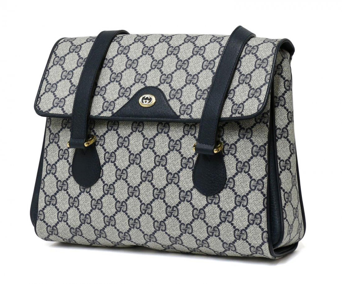 GUCCI NAVY BLUE MONOGRAM CANVAS HANDBAG (1 of 5)