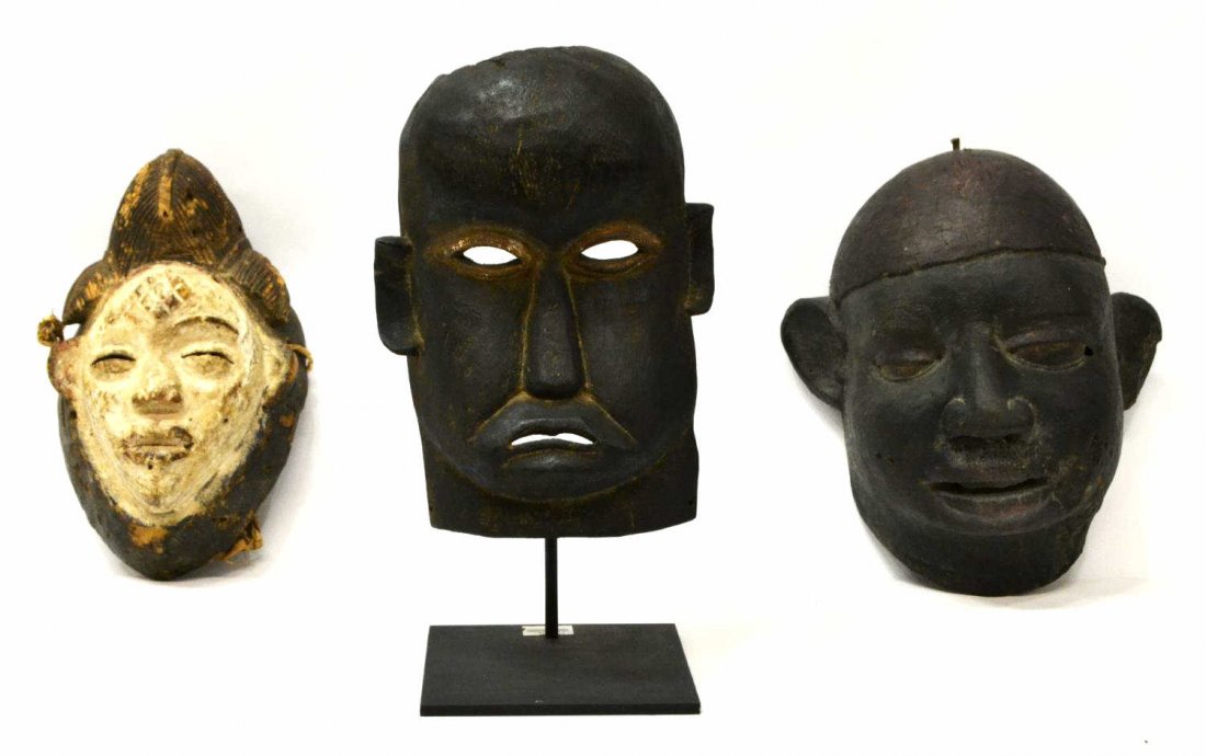 (3) VINTAGE / ANTIQUE AFRICAN CARVED WOOD MASKS (1 of 4)