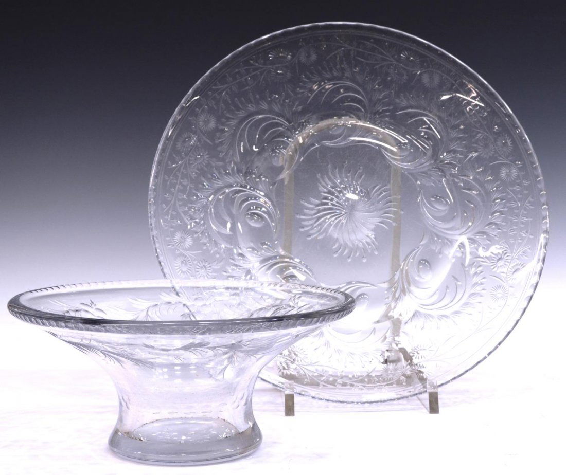 (2) HAWKES CUT GLASS BOWL & INTAGLIO CUT TRAY (1 of 3)