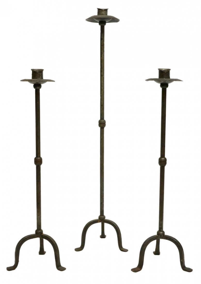 (3) SET OF TALL HAMMERED METAL FLOOR CANDLEHOLDERS (1 of 3)
