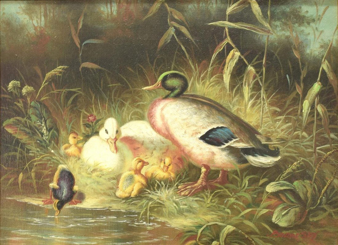 FRAMED PAINTING, DUCKS, SIGNED BOROFSKY (1 of 3)