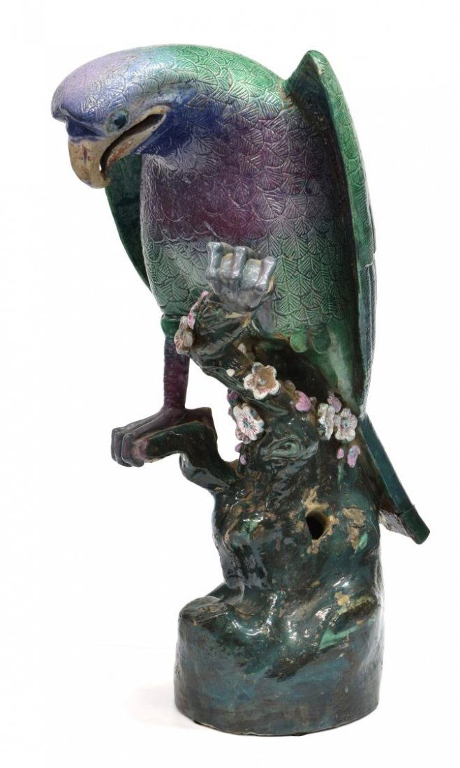 CHINESE GLAZED PORCELAIN FIGURE, PERCHED BIRD (1 of 7)