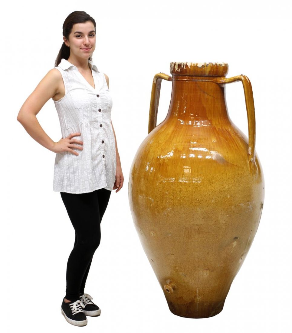 LARGE ANTIQUE EARTHENWARE HANDLED JAR, 53"H (1 of 3)