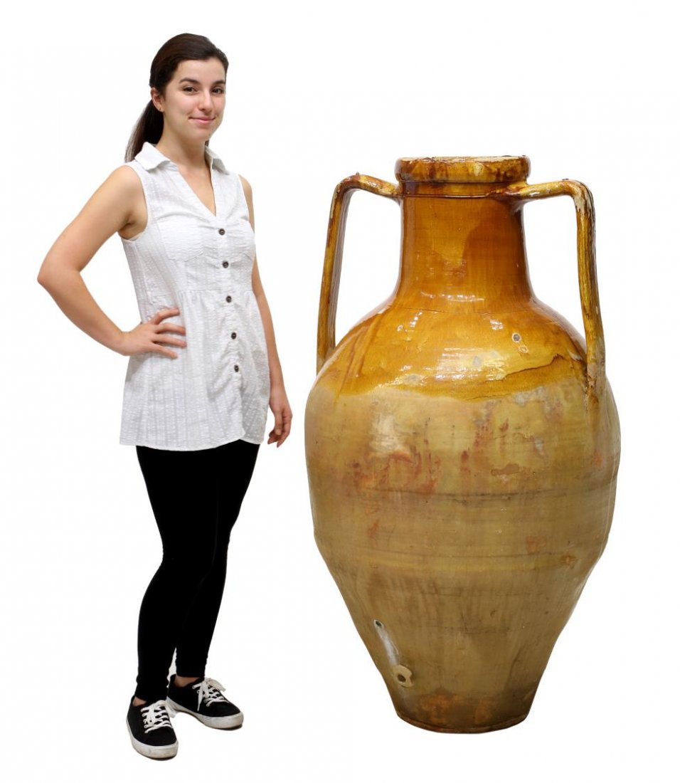 LARGE ANTIQUE EARTHENWARE HANDLED JAR, 50"H (1 of 3)